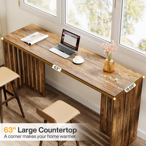 63-Inch Counter Height Bar Table with Louvered Base