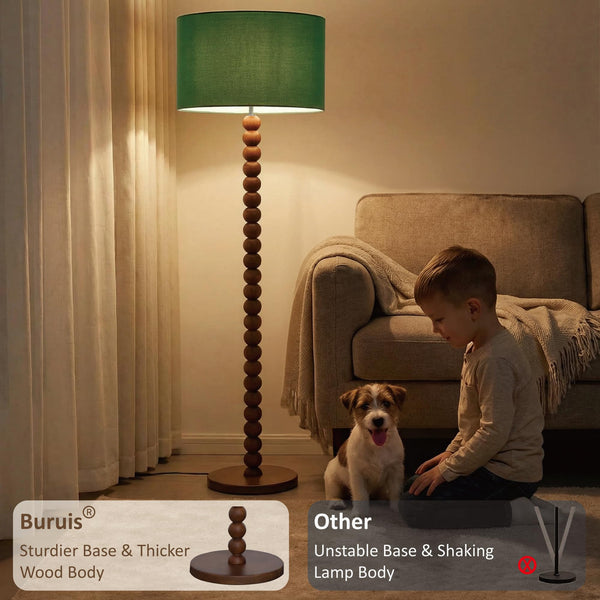 61" Beaded Wood Floor Lamp with Linen Shade