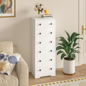 6-Drawer Tall Skinny Dresser with Colorful Handles – White