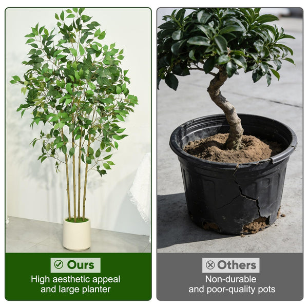 6 ft Artificial Ficus Tree with White Planter