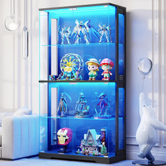 4-Tier Glass Display Cabinet with LED Lighting & Human Sensor