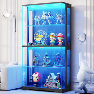 4-Tier Glass Display Cabinet with LED Lighting & Human Sensor