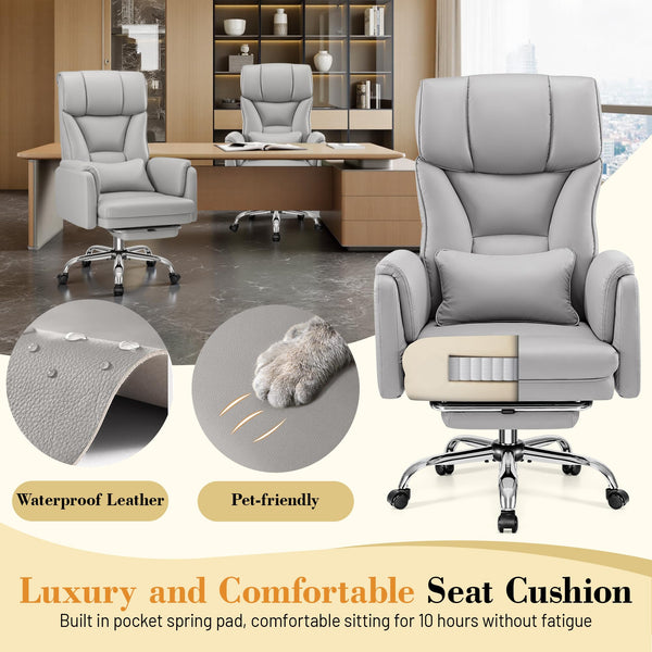 Wide Reclining Office Chair 400 lbs – Reversible Armrest, Lumbar Support & Footrest