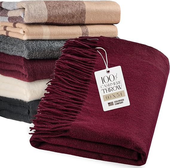 Cashmere Throw Blanket with Fringe – 60 x 54 Inch