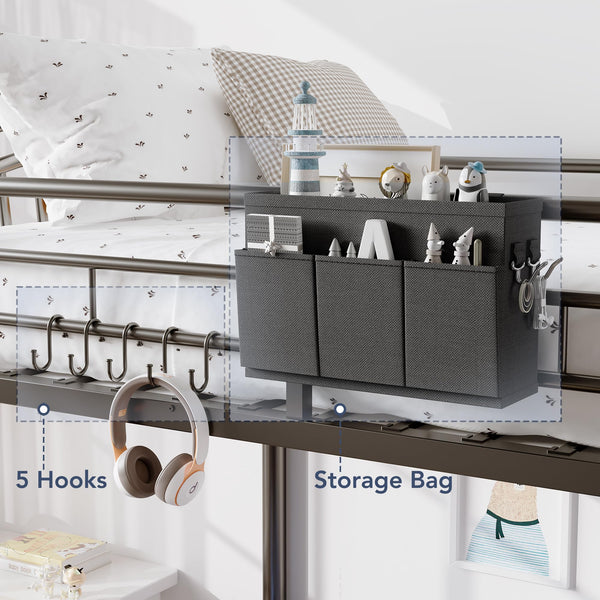 Twin Over Twin Metal Bunk Bed with Storage