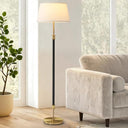 Mid-Century Floor Lamp with Linen Shade – 63" Tall, White & Brass