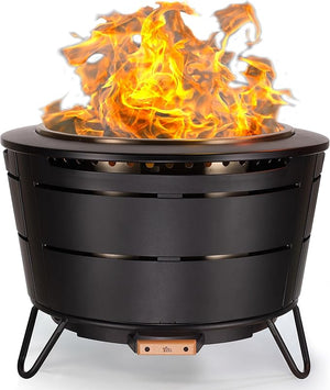 Smokeless Outdoor Fire Pit — 25-Inch Wood-Burning with Ash Pan, Stand & Cover