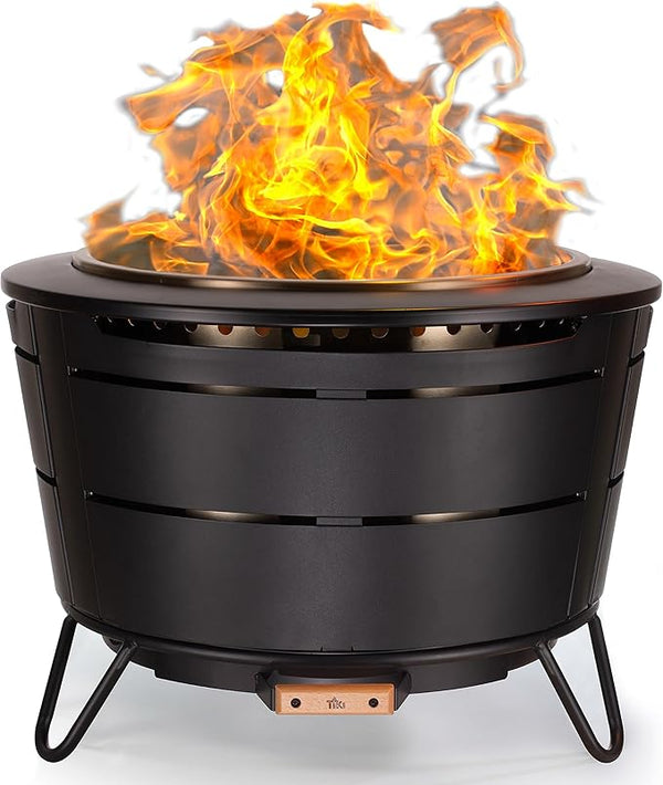 Smokeless Outdoor Fire Pit — 25-Inch Wood-Burning with Ash Pan, Stand & Cover