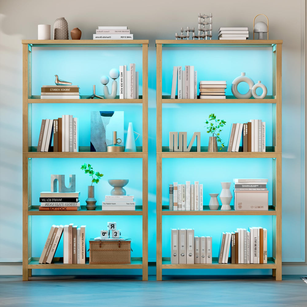 5-Tier Bookcase with LED Lighting & Open Storage Shelves