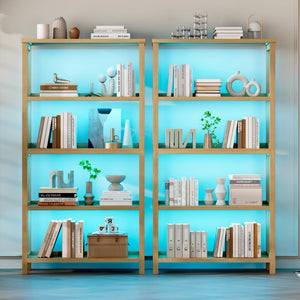 5-Tier Bookcase with LED Lighting & Open Storage Shelves