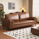 80" Mid-Century Modern Faux Leather 3-Seater Sofa – Brown