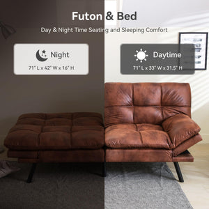 71" Convertible Futon Sofa Bed with Adjustable Backrest & Armrest