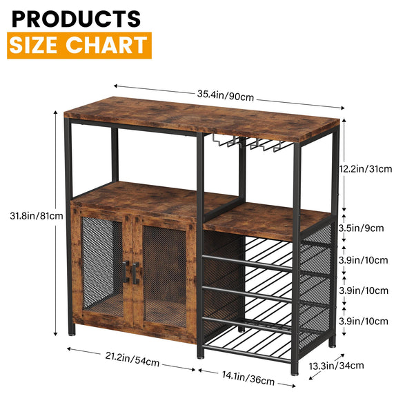 Rustic Industrial Bar Cabinet with Wine Rack and Storage
