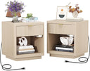 Nightstand Set of 2 with Charger Station and LED Sensor Light — Large Modern Fluted Night Stand