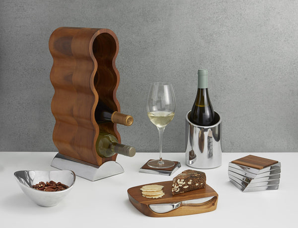 4-Bottle Acacia Wood Wine Rack with Metal Base