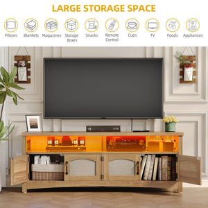 Farmhouse TV Stand with LED Lights & Storage – Fits TVs up to 65 Inch