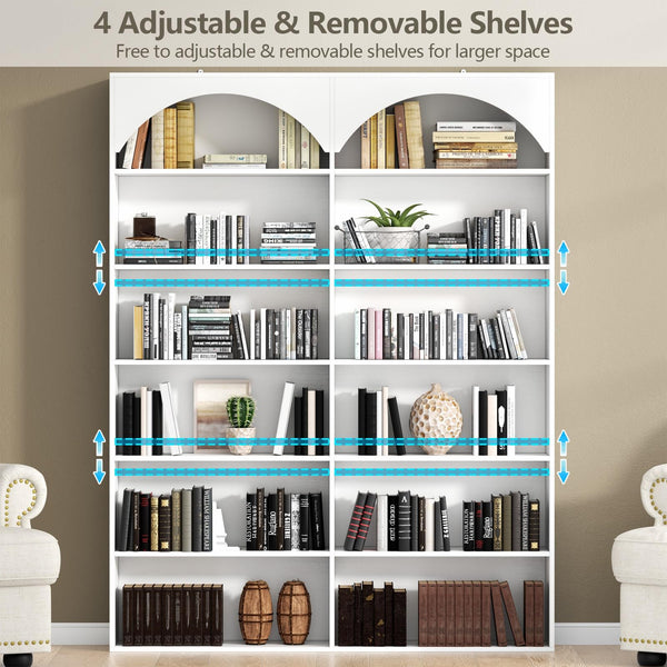 7-Tier Double Wide Bookcase with 12 Open Shelves