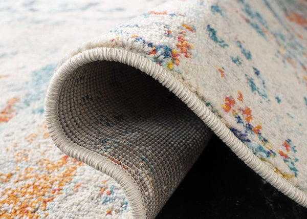 12' x 15' Abstract Area Rug – Cream & Orange / Green & Rust, Non-Shedding, Machine Woven