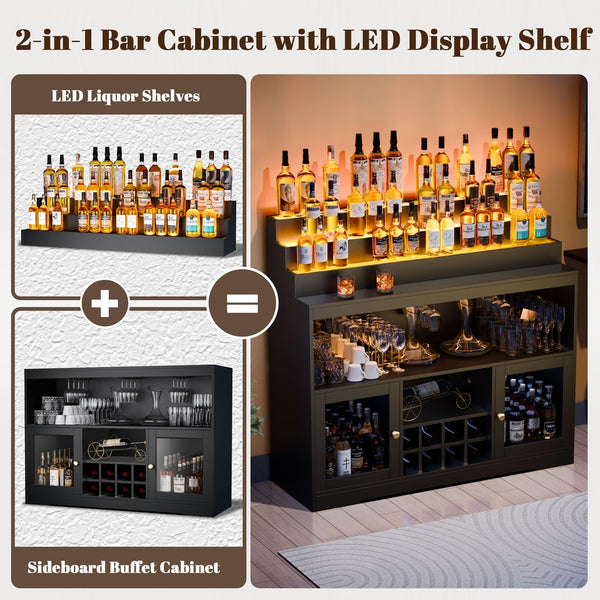 LED Wine Bar Cabinet with Liquor Display & Wine Rack