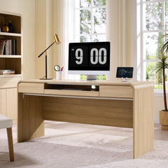 63" Curved Computer Desk with Drawers & Charging Station
