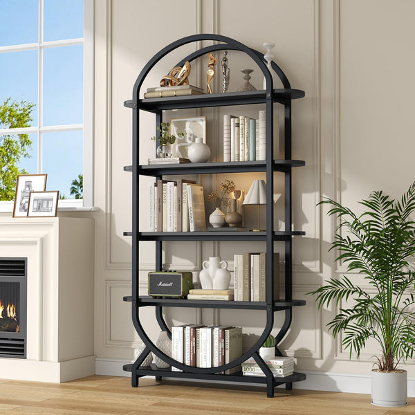 5-Tier Arched Bookshelf with Metal Frame