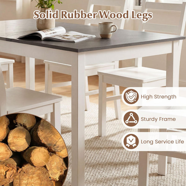 7-Piece Farmhouse Dining Table Set with 6 Chairs — Rubber Wood Legs