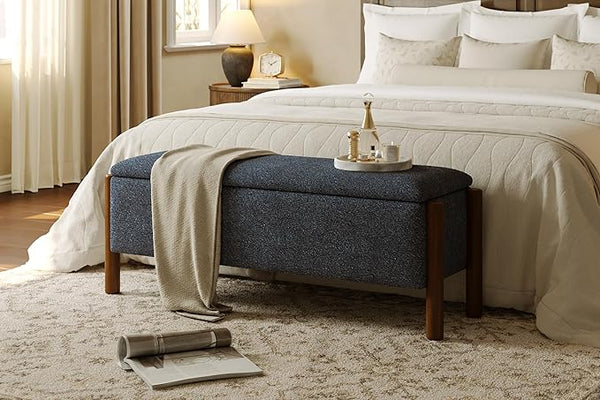 Storage Ottoman Bench with Walnut Legs