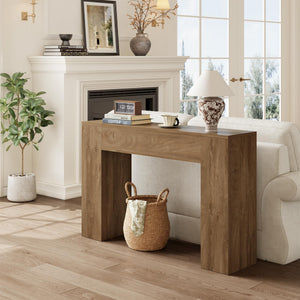 43-Inch Console Table with Double Wooden Base – Oak Brown