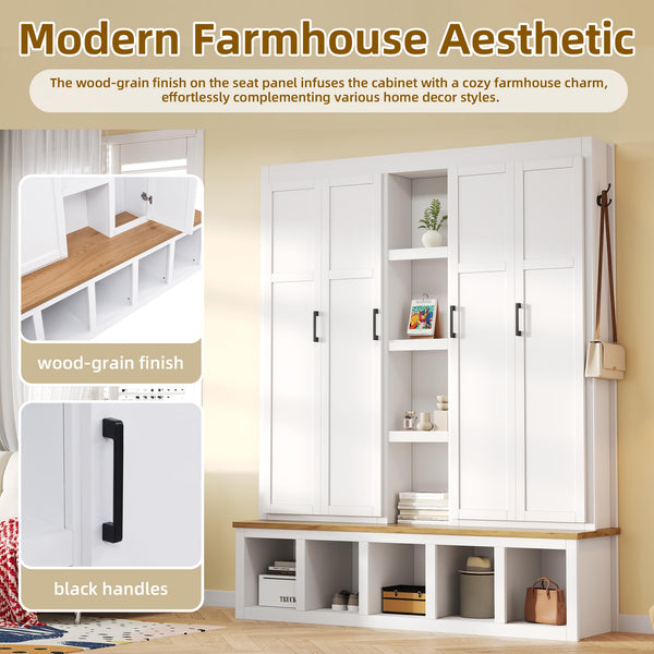 Modern Farmhouse Hall Tree with Bench & Shoe Storage