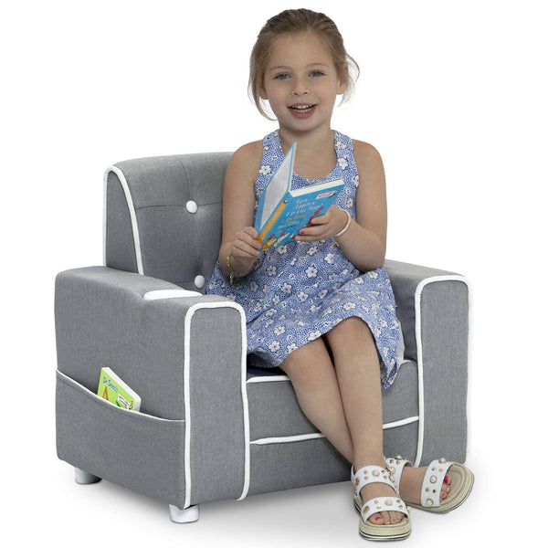 Kids Upholstered Chair with Cup Holder and Storage Pockets