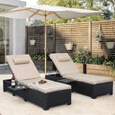 Outdoor Chaise Lounge Chairs Set of 2 – Wicker Recliner with Adjustable Backrest & Cushions