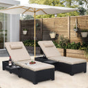 Outdoor Wicker Chaise Lounge Chairs Set of 2 with Adjustable Backrest & Cushions