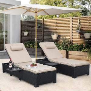 Outdoor Wicker Chaise Lounge Chairs Set of 2 with Adjustable Backrest & Cushions