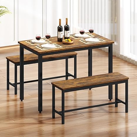 43-Inch Dining Table Set with 2 Benches – Space-Saving Kitchen Dining Set for 4