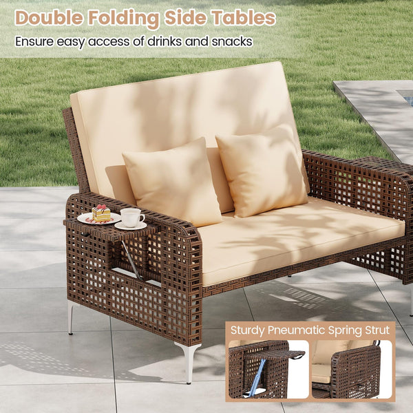 Patio Rattan Daybed with Adjustable Backrest & Storage Ottoman