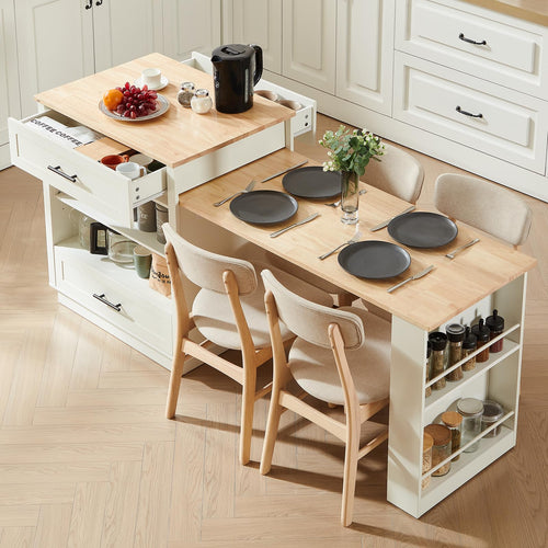 Extendable Kitchen Island with Dining Table & Storage