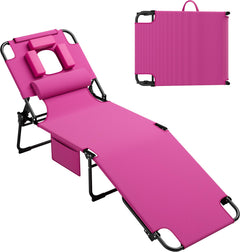 Folding Tanning Lounge Chair with Face Hole & Side Pockets – 400 lbs Capacity