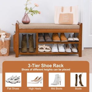 Bamboo Entryway Shoe Storage Bench with Cushion