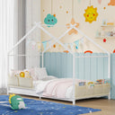 Kids House Bed Frame Twin Size with Storage Rack and Caddy