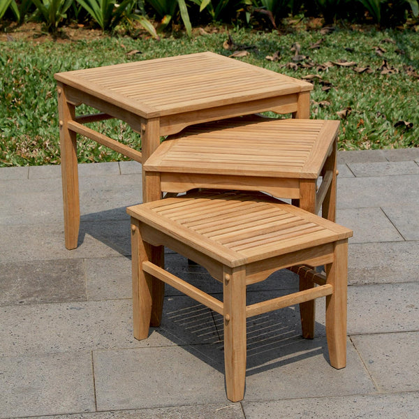 Teak Nesting Side Tables Set of 3 – Outdoor Patio Accent Tables