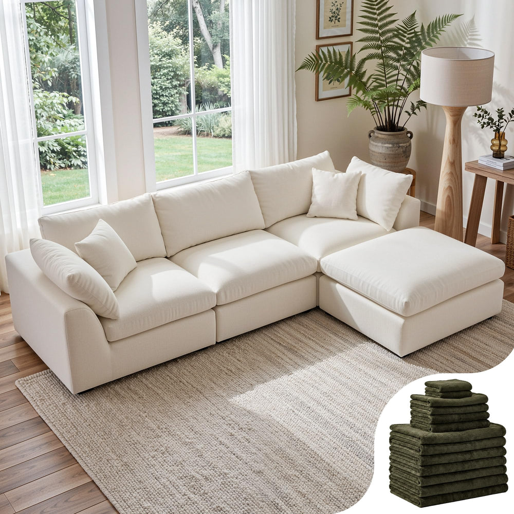 108" Cloud Modular Sectional Sofa with Washable Covers & Ottoman