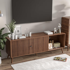 Mid Century Modern TV Stand with Sliding Doors and Storage