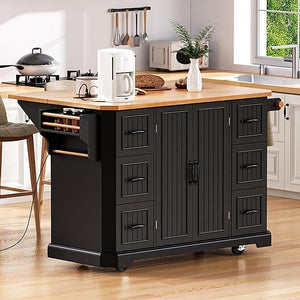 Rolling Kitchen Island with Drop Leaf Countertop & Power Outlets