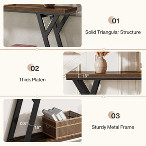 70.9" Narrow Industrial Console Table with 2-Tier Shelf