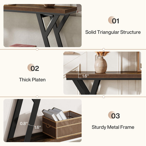 70.9" Narrow Industrial Console Table with 2-Tier Shelf