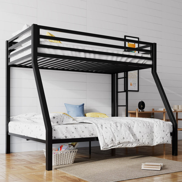 Twin Over Full Metal Bunk Bed with Ladder and Guardrail