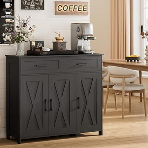 Sideboard Buffet Cabinet with Drawers, Doors & Adjustable Shelves