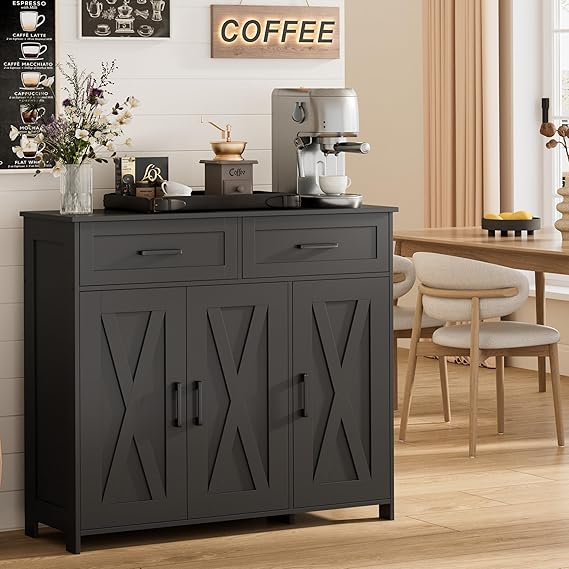 Sideboard Buffet Cabinet with Drawers, Doors & Adjustable Shelves