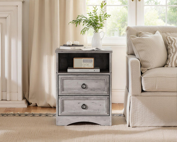 2-Drawer Wood Nightstand with Open Compartment