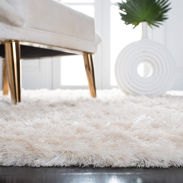 Ivory Handmade Shag Area Rug 3x5 – Soft Flowing Pile for Bedroom, Hallway & Entryway